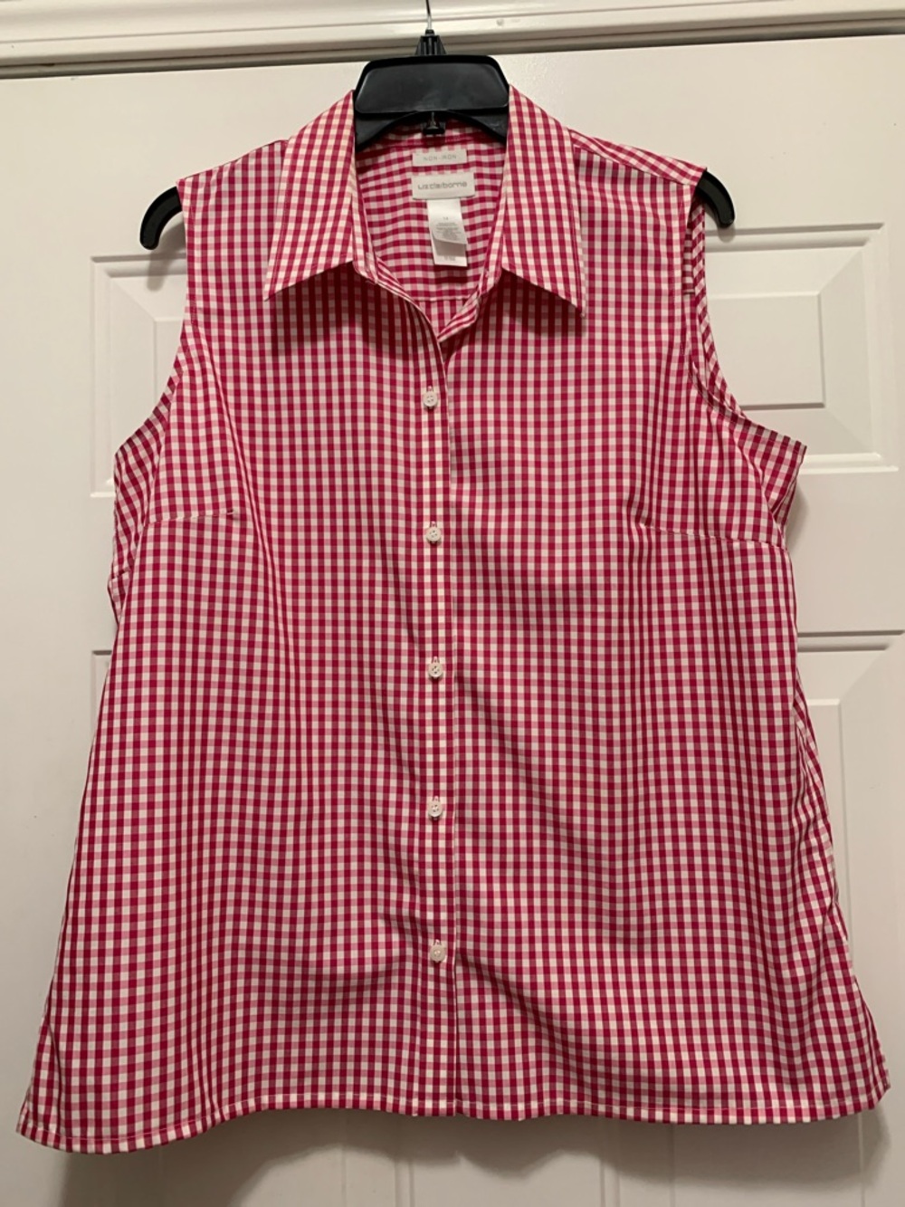 3/$15 Liz Claiborne 100% Cotton Pink & White Gingham Button-Front Sleeveless Top